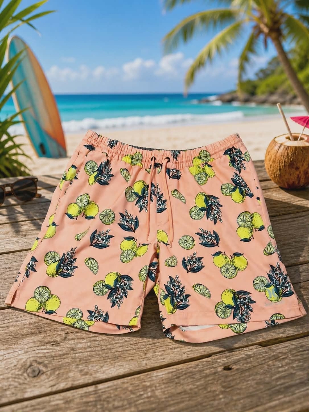 Hurley Surf Club Swim Trunks Men’s Large Peach Citrus Floral Board Shorts EUC